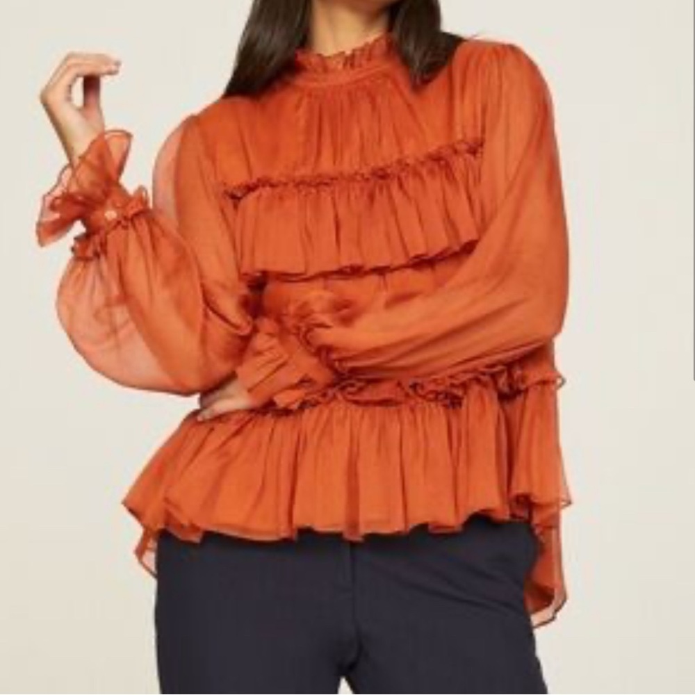 Adam Lippes Orange Tiered Ruffle Top Size 2